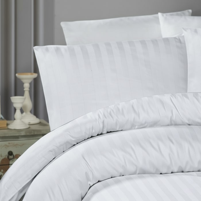 Комплект постельного белья, FIRST CHOICE, 6 предметов, 240x260cм, 220x240cм, 50x70cм, Сатин, Белый, Вертикальные полосы, Турция