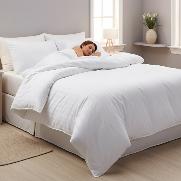 Комплект постельного белья, FIRST CHOICE, 6 предметов, 240x260cм, 220x240cм, 50x70cм, Сатин, Белый, Вертикальные полосы, Турция