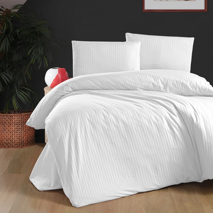 Комплект постельного белья, FIRST CHOICE, 4 штук, 240x260cм, 200x220cм, 50x70cм, Pанфорс, Белый, Вертикальные полосы, Турция