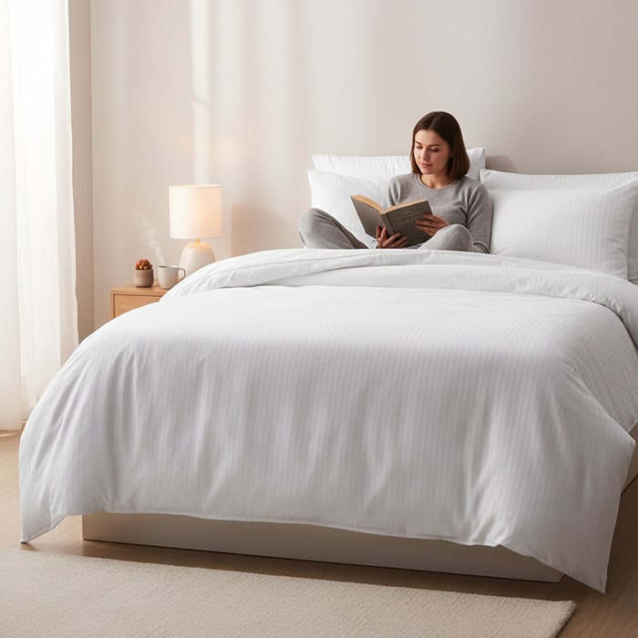 Комплект постельного белья, FIRST CHOICE, 4 штук, 240x260cм, 200x220cм, 50x70cм, Pанфорс, Белый, Вертикальные полосы, Турция