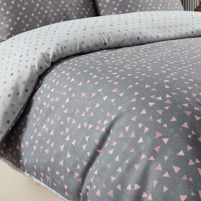 Set lenjerie de pat, HOMESKO, 4 piese, Double Size, 240x260cm, 200x220cm, 50x70cm, Ranforce, Gri, Geometric, Turcia