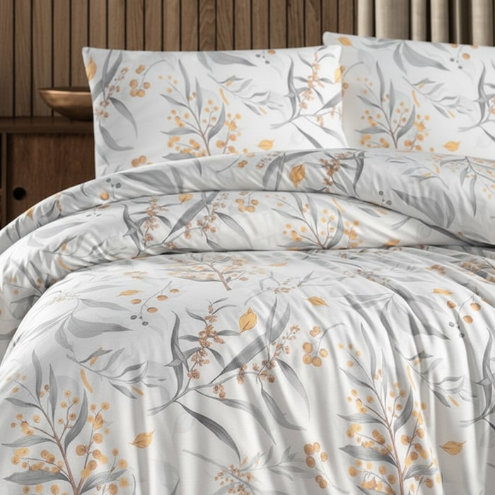Set lenjerie de pat, HOMESKO, 4 piese, Double Size, 240x260cm, 200x220cm, 50x70cm, Ranforce, Alb/Gri, 240x260cm, Cu model, Turcia