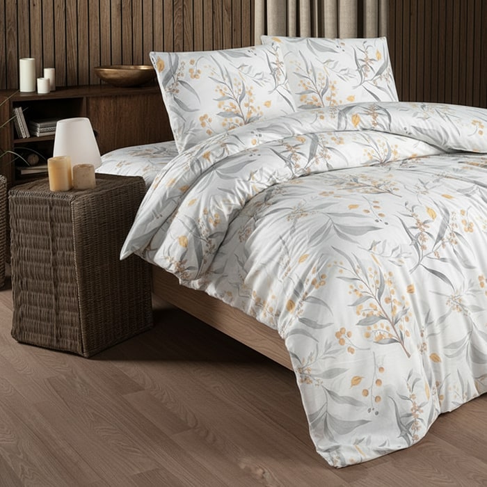 Set lenjerie de pat, HOMESKO, 4 piese, Double Size, 240x260cm, 200x220cm, 50x70cm, Ranforce, Alb/Gri, 240x260cm, Cu model, Turcia