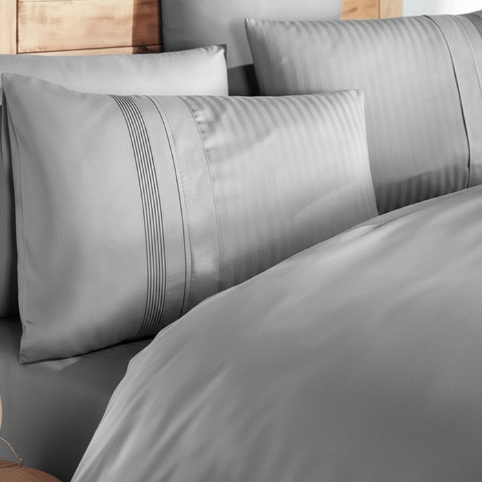 Bed linen set, FIRST CHOICE, 6 pieces, Double Size, 240x260cm, 200x220cm, 50x70cm (4), 100% Cotton, Gray, Vertical stripes, Turkey