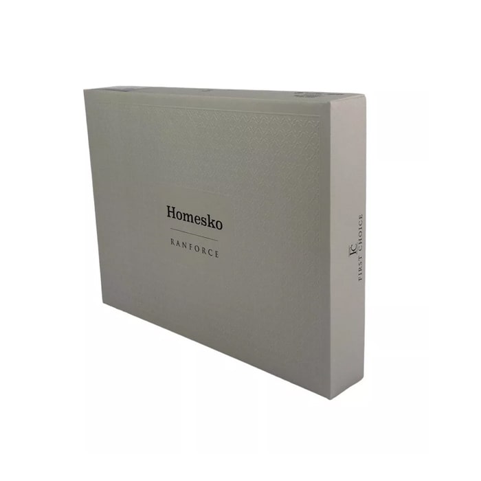 Set lenjerie de pat, HOMESKO, 4 piese, 240x260cm, 200x220cm, 50x70cm, Ranforce, Verde/Gri, Frunze, Double Size, Turcia