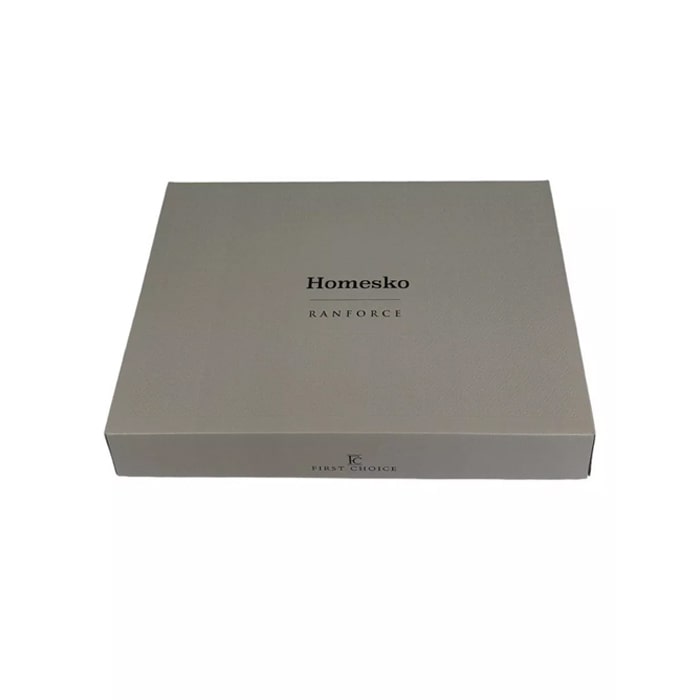 Set lenjerie de pat, HOMESKO, 4 piese, 240x260cm, 200x220cm, 50x70cm, Ranforce, Verde/Gri, Frunze, Double Size, Turcia