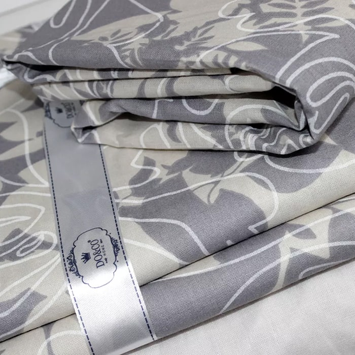 Set lenjerie de pat, HOMESKO, 4 piese, 240x260cm, 200x220cm, 50x70cm, Ranforce, Gri/Bej, Frunze, Double Size, Turcia