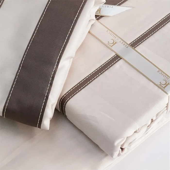 Комплект постельного белья, FIRST CHOICE, 6 предметов, 240x260cм, 200x220cм, 50x70cм, Сатин, Бежевый, Вертикальные полосы, Double Size, Турция, 240x26