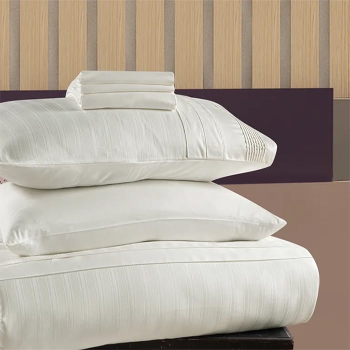 Комплект постельного белья, FIRST CHOICE, 6 предметов, 240x260cм, 200x220cм, 50x70cм, Сатин, Кремовый, Вертикальные полосы, Double Size, Пуговицы, Тур