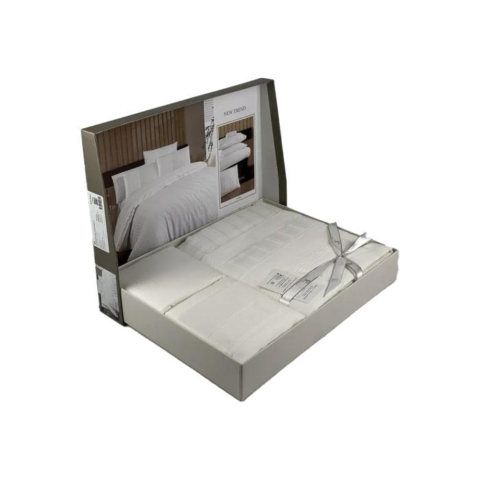 Комплект постельного белья, FIRST CHOICE, 6 предметов, 240x260cм, 200x220cм, 50x70cм, Сатин, Кремовый, Вертикальные полосы, Double Size, Пуговицы, Тур