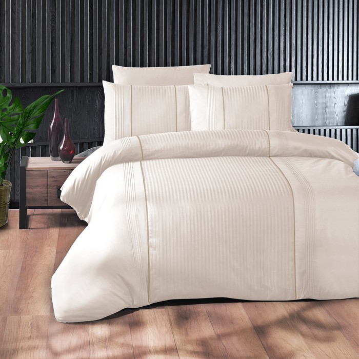 Bed linen set, FIRST CHOICE, 6 pieces, 240x260cm, 200x220cm, 50x70cm, Ranforce, Cream, Vertical stripes, Double Size, Turkey