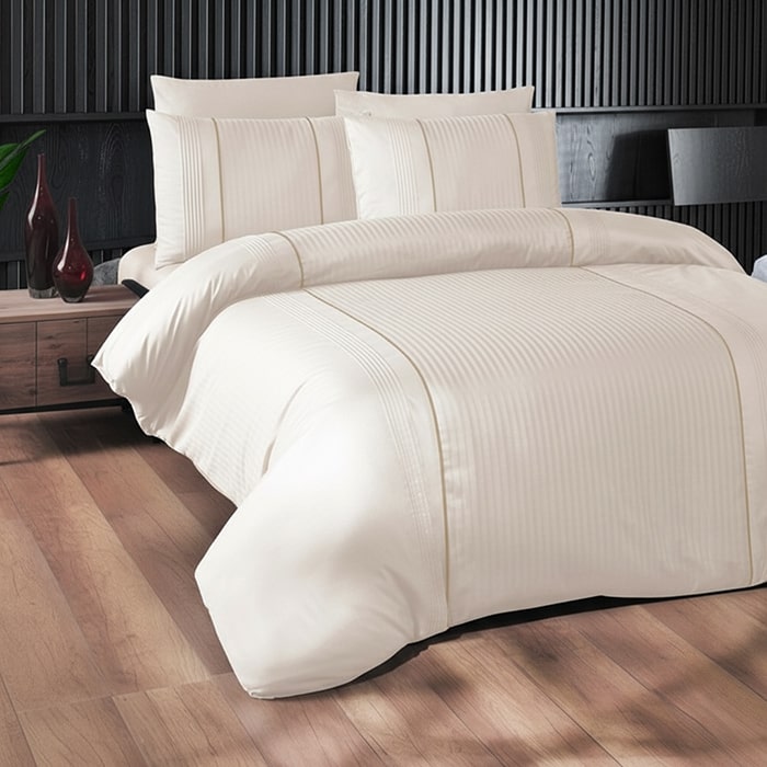 Bed linen set, FIRST CHOICE, 6 pieces, 240x260cm, 200x220cm, 50x70cm, Ranforce, Cream, Vertical stripes, Double Size, Turkey