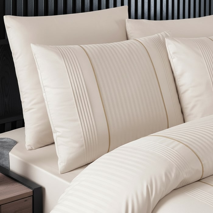 Bed linen set, FIRST CHOICE, 6 pieces, 240x260cm, 200x220cm, 50x70cm, Ranforce, Cream, Vertical stripes, Double Size, Turkey