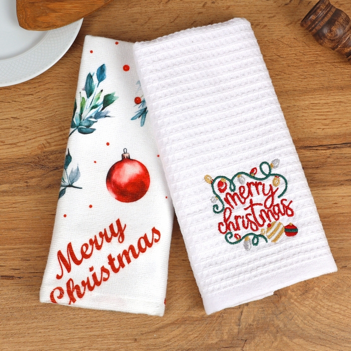 Kitchen towel, MK HAVLU, 2 pcs, Cotton, Christmas, 30x50 cm, Various Colors