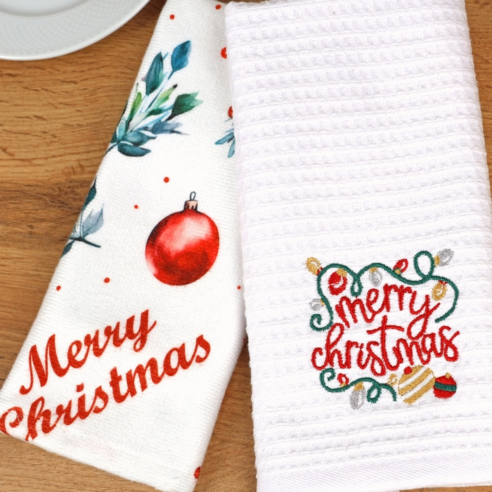 Kitchen towel, MK HAVLU, 2 pcs, Cotton, Christmas, 30x50 cm, Various Colors