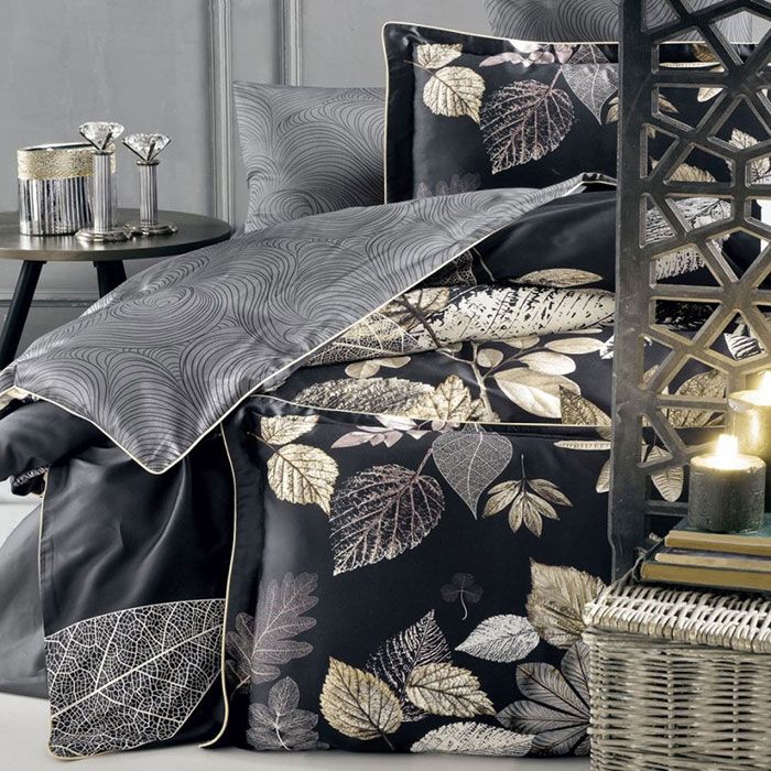 Bed linen set, LA ROMANO, 6 pieces, 240x260cm, 200x220cm, 50x70cm, Satin, Dark grey, With pattern, 240x260cm, Double Size, Turkey