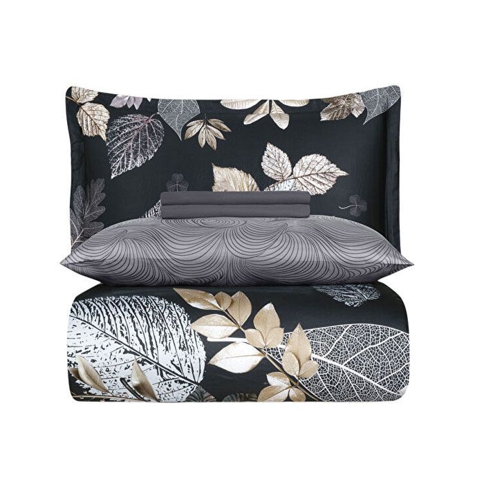 Bed linen set, LA ROMANO, 6 pieces, 240x260cm, 200x220cm, 50x70cm, Satin, Dark grey, With pattern, 240x260cm, Double Size, Turkey