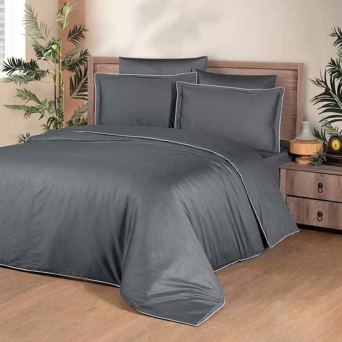 Bed linen set, LA ROMANO, 6 pieces, 240x260cm, 200x220cm, 50x70cm, Satin, Gray, 240x260cm