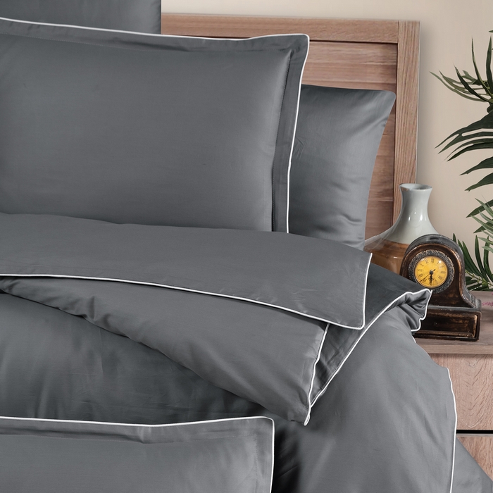 Bed linen set, LA ROMANO, 6 pieces, 240x260cm, 200x220cm, 50x70cm, Satin, Gray, 240x260cm