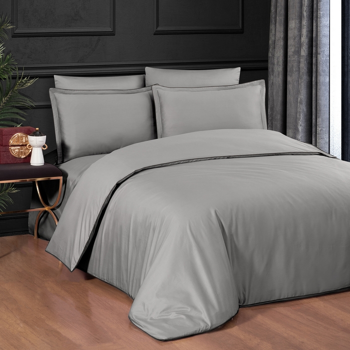 Set lenjerie de pat, La Romano, 6 piese, 240x260cm, 200x220cm, 50x70cm, Satin, Gri Deschis
