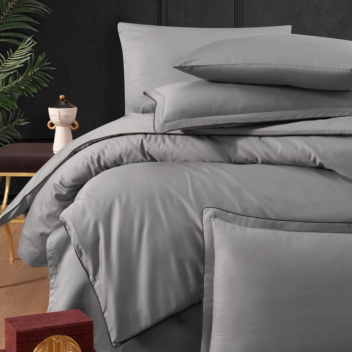 Set lenjerie de pat, La Romano, 6 piese, 240x260cm, 200x220cm, 50x70cm, Satin, Gri Deschis
