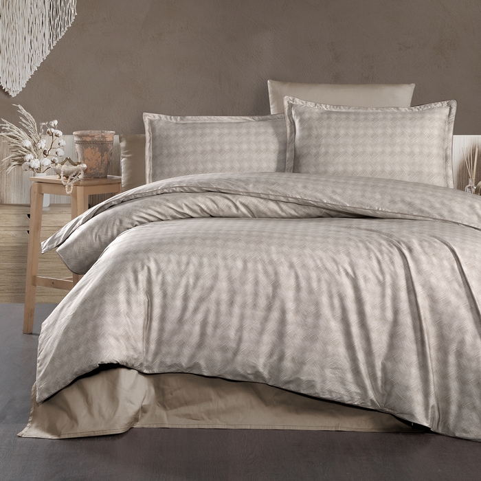 Set lenjerie de pat, La Romano, 6 piese, 240x260cm, 200x220cm, 50x70cm, Satin, Bej
