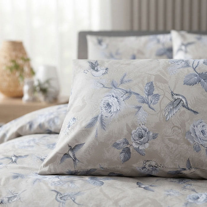 Set lenjerie de pat, HOMESKO, 4 piese, 160x200+35cm, 200x220cm, 50x70cm, Bumbac, Bej, Floral, 200x220cm, Turcia