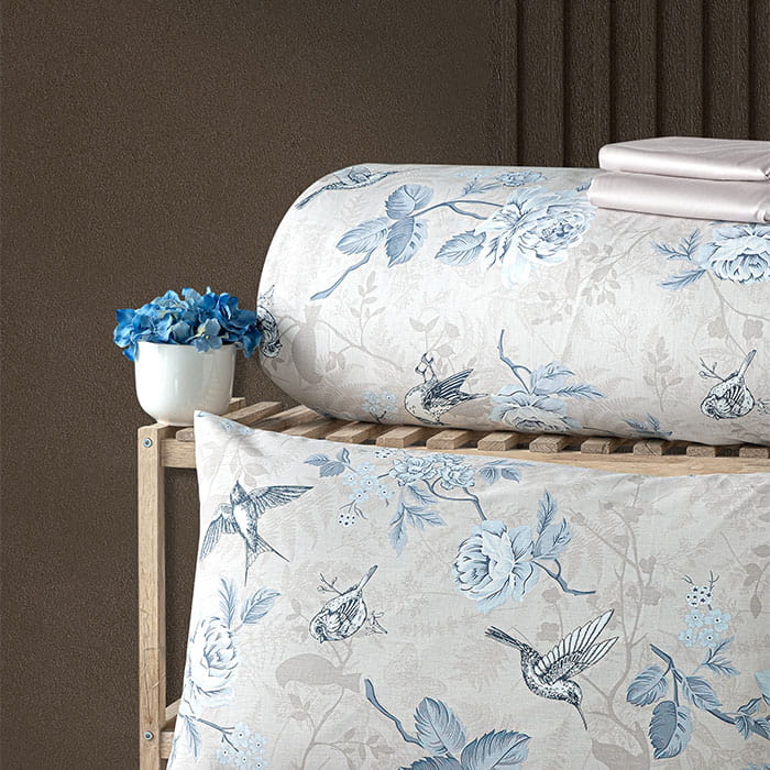 Set lenjerie de pat, HOMESKO, 4 piese, 160x200+35cm, 200x220cm, 50x70cm, Bumbac, Bej, Floral, 200x220cm, Turcia