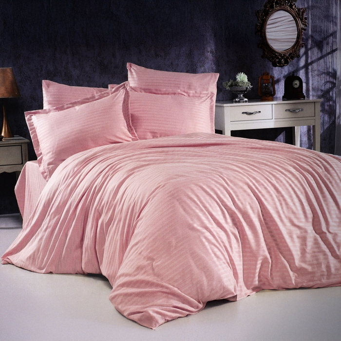 Set lenjerie de pat, NAPOLYON, Double Size, 200x220 cm, 240x260 cm, 50x70 cm, Bumbac in amestec, 4 piese, Roz pudra, 240x260cm, Turcia