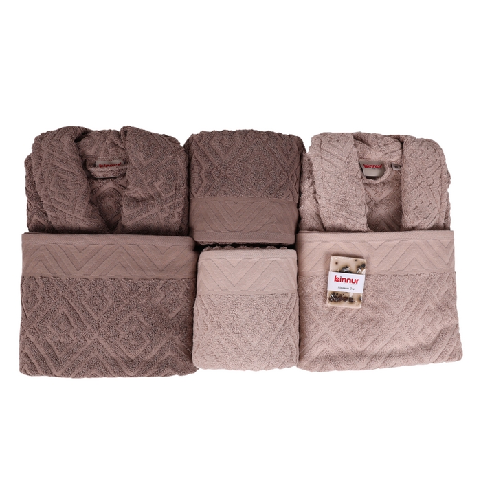 Bathrobe with towel set, MK HAVLU, 6 pieces, 70x140 cm, 50x90 cm, Cotton, Various Colors