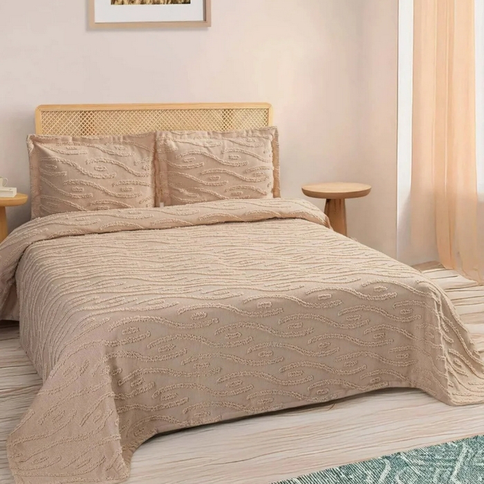 Bedspread set, VIVEN, 3 pieces, 240x250cm, 60x80cm, Cotton, Beige