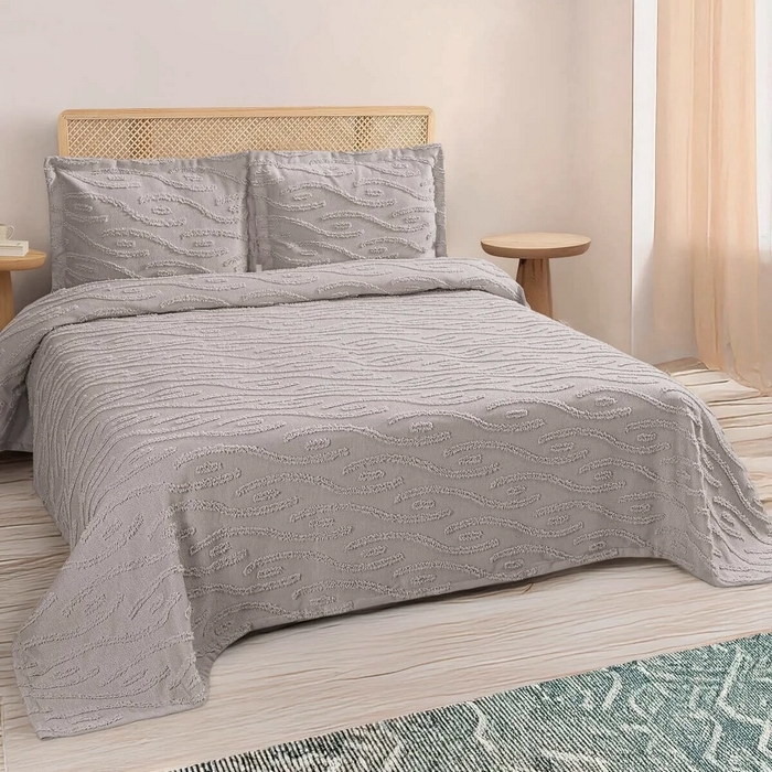 Bedspread set, VIVEN, 3 pieces, 240x250cm, 60x80cm, Cotton, Gray