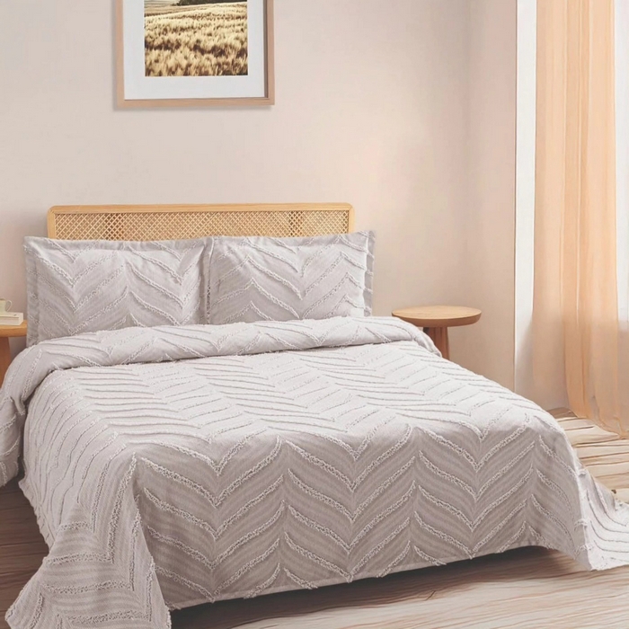 Bed cover set, VIVEN, 3 pieces, 240x250cm, 60x80cm, Cotton, Gray