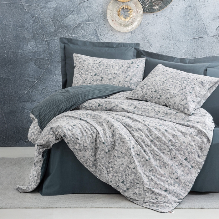 Set lenjerie de pat, COTTONBOX, 4 piese, 240x260 cm, 200x220 cm, 50x70 cm, Bumbac, Alb/Gri, 240x260cm, Turcia