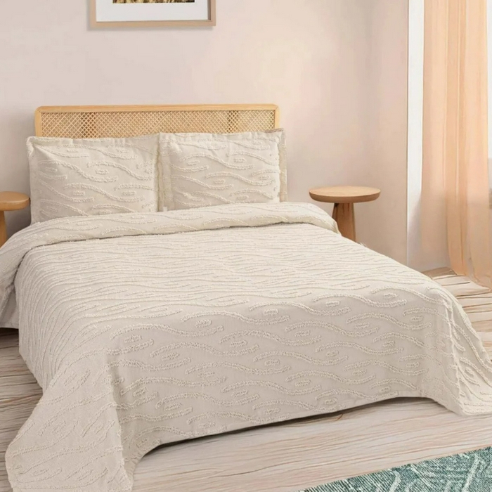 Bedspread set, VIVEN, 3 pieces, 240x250 cm, 60x80cm, Cotton, Cream