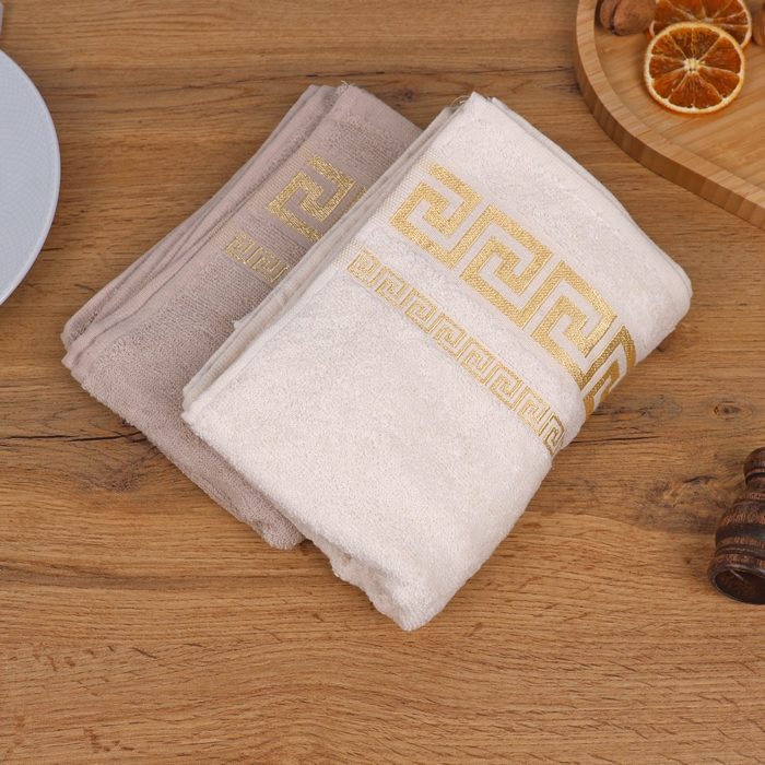 Prosop bucatarie, ALIKA TEKSTIL, 30x60 cm, Bumbac, Alb/Auriu, 420gr/m2