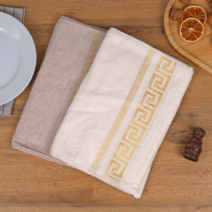 Prosop bucatarie, ALIKA TEKSTIL, 30x60 cm, Bumbac, Alb/Auriu, 420gr/m2