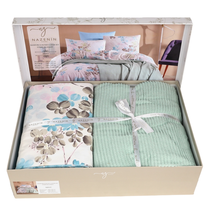 Bed linen set with blanket, NAZENIN, 5 pcs, 220x240cm, 240x260 cm, 200x220 cm