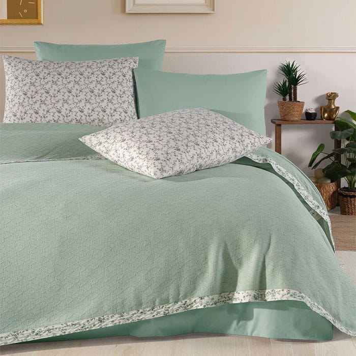 Bed linen, IRINA HOME, 4 pcs, 240x260cm, 220x230cm, 50x70cm, Satin, Mint, Double Size, Turkey