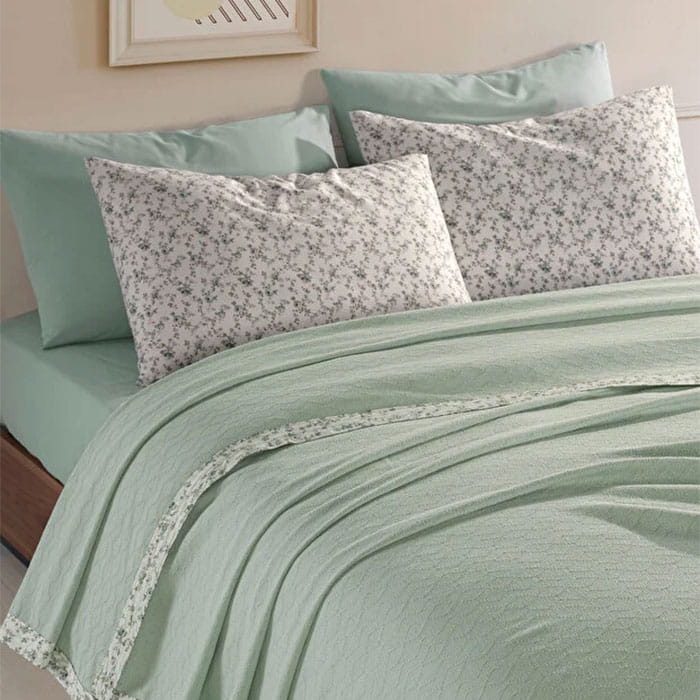 Bed linen, IRINA HOME, 4 pcs, 240x260cm, 220x230cm, 50x70cm, Satin, Mint, Double Size, Turkey