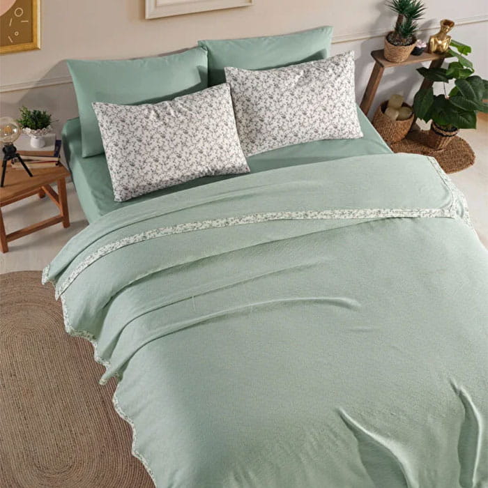 Bed linen, IRINA HOME, 4 pcs, 240x260cm, 220x230cm, 50x70cm, Satin, Mint, Double Size, Turkey