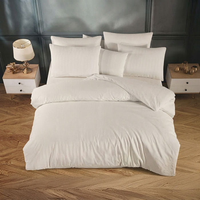 Lenjerie de pat, IRINA HOME, 4 piese, 240x260cm, 200x220 cm, 50x70cm, Satin, Alb, Double Size, Turcia, 240x260cm