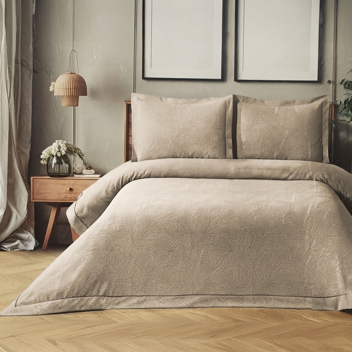 Set of bedspread and pillow cases, IRINA HOME, 3 pieces, 250x260cm, 50x70 cm, Cotton, Light Beige