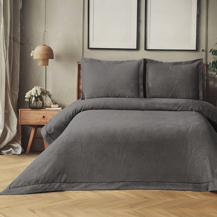 Set of bedspread and pillow cases, IRINA HOME, 3 pieces, 250x260cm, 50x70 cm, Cotton, Dark grey, 250x260 cm, Turkey