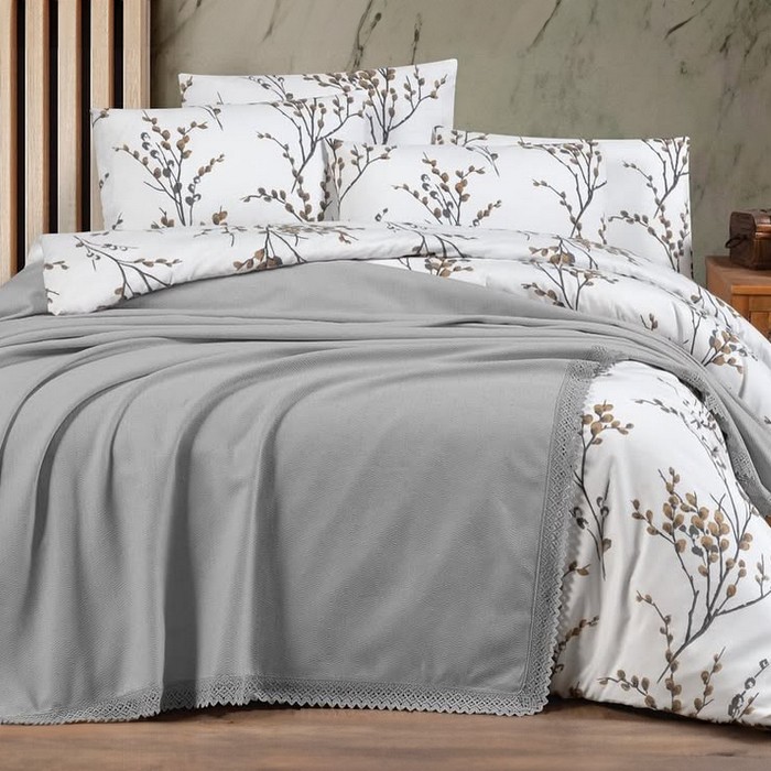 Bed linen, VIVEN, 4 pcs, 220x240cm, 220x240cm, 50x70cm, Cotton, Gray, Double Size, Turkey