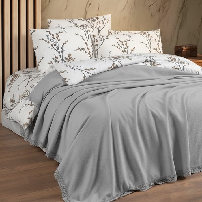 Bed linen, VIVEN, 4 pcs, 220x240cm, 220x240cm, 50x70cm, Cotton, Gray, Double Size, Turkey