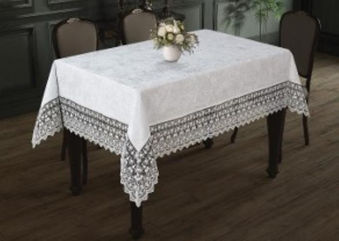 Fata de masa, ADIGEYIZ HOME, 160x300 cm, 12 persoane, Crem, Bumbac