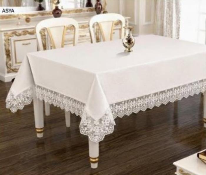 Fata de masa, ADIGEYIZ HOME, 160x300 cm, 12 persoane, Crem, Bumbac
