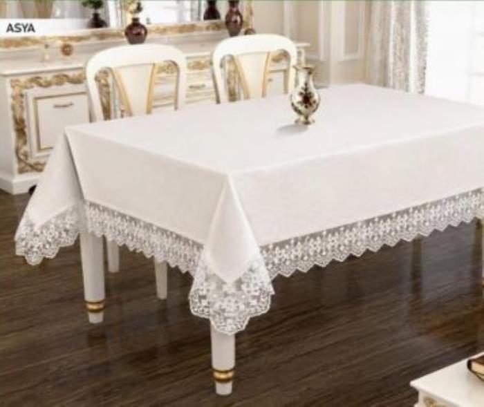 Fata de masa, ADIGEYIZ HOME, 160x350 cm, 12 persoane, Crem, Bumbac