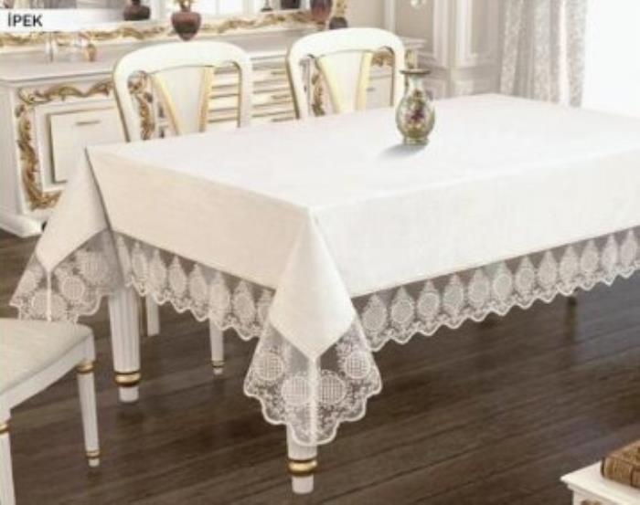 Fata de masa, ADIGEYIZ HOME, 160x220 cm, 12 persoane, Crem, Bumbac